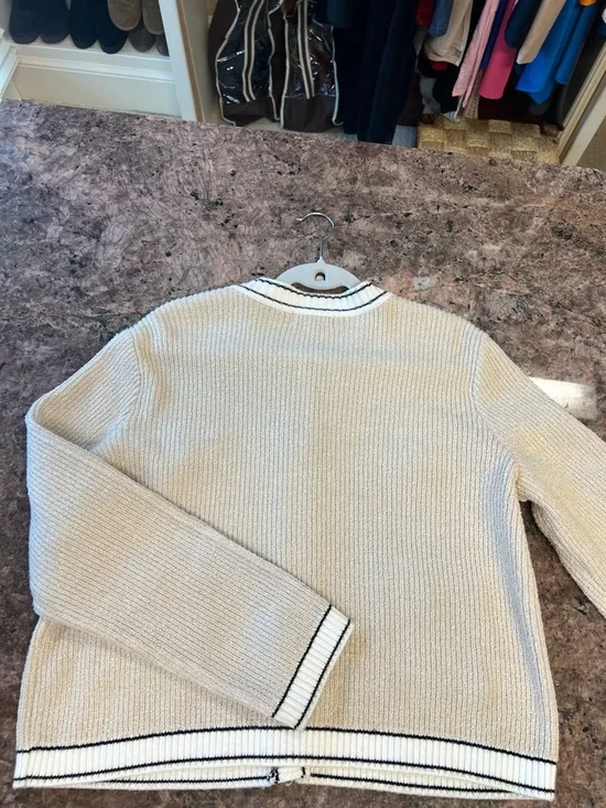 Karl Lagerfeld Beige Knit Cardigan with Black & White Trim - Picture 6 of 6